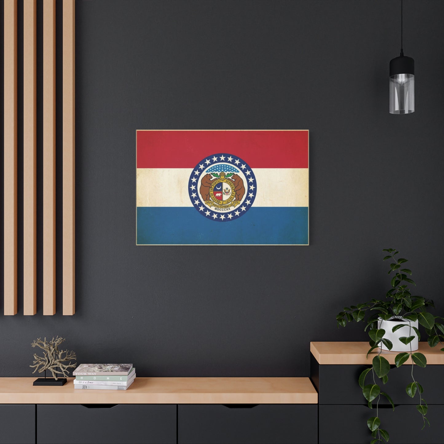 Missouri State Flag Canvas Wall Art - Vintage Red White Blue Bear Seal Print - Patriotic Americana Decor - Living Room Wall Decor, Office Art - Ready to Hang - Bedroom Home Decoration - Ready to Hang