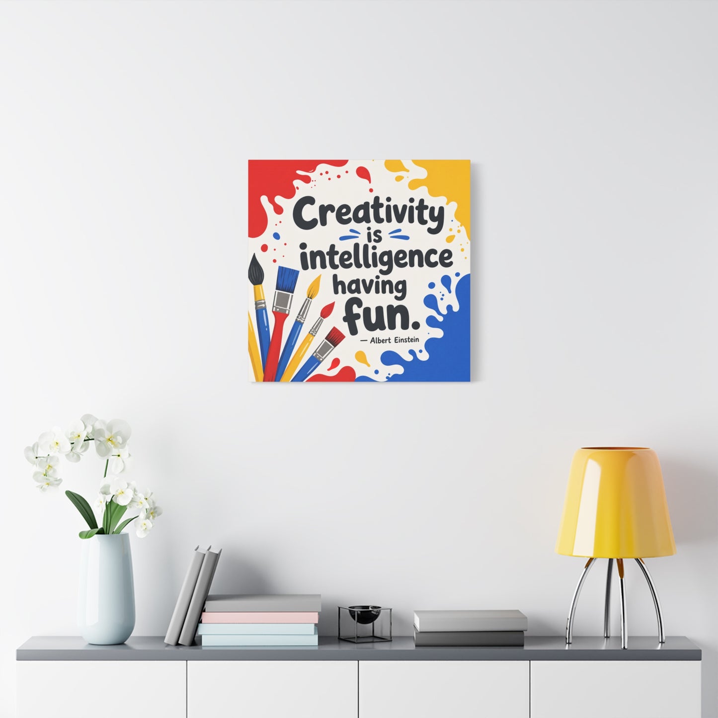 "Creativity Is Intelligence Having Fun." Albert Einstein Canvas Wall Art - Colorful Quote Print, Classroom Decor, Teacher Office Wall Hanging, Kids Playroom Home Decoration - Bedroom Home Decoration