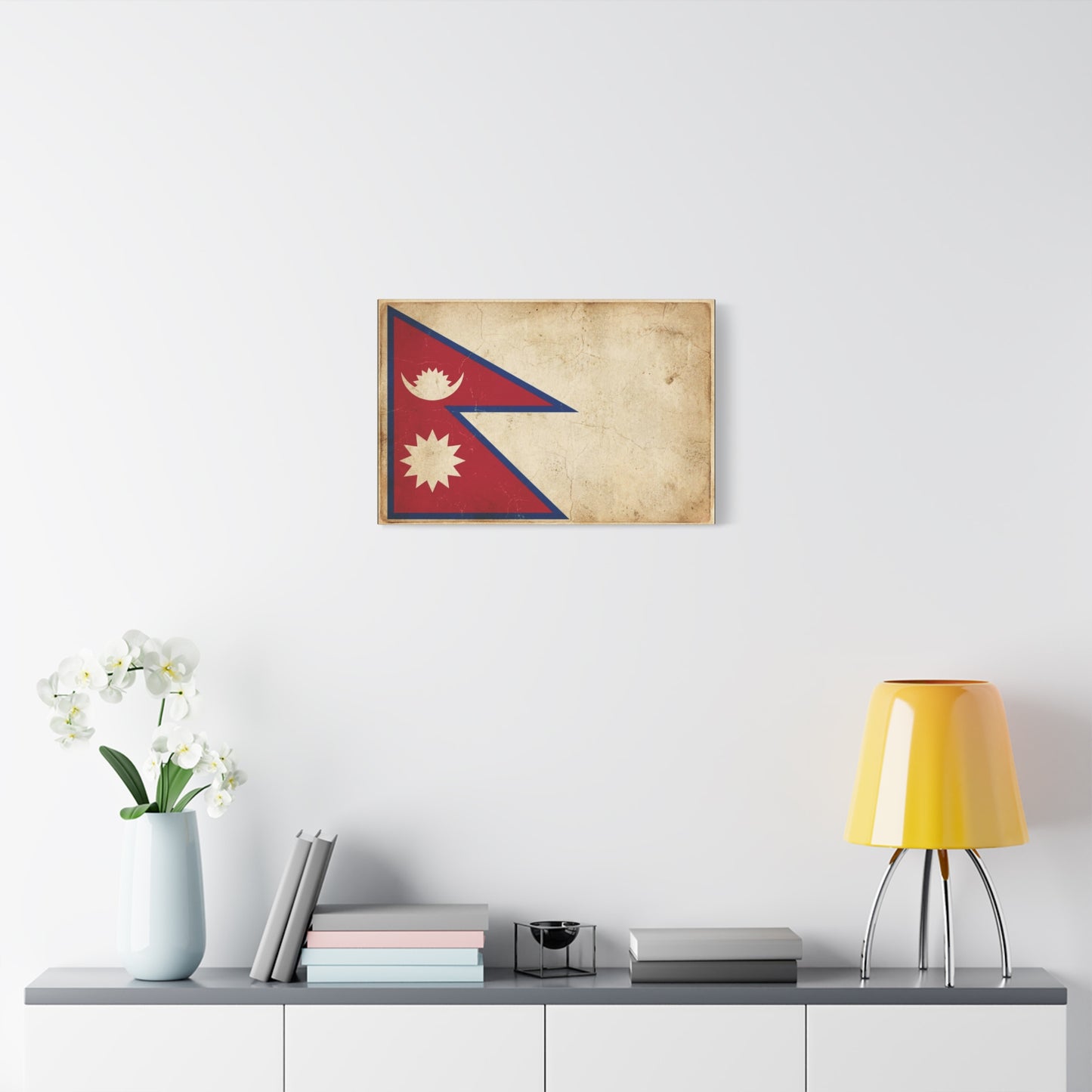 Nepal Flag Canvas Wall Art - Vintage Nepalese Banner Print, Rustic Patriotic Decor - Distressed Parchment Look, Traditional Style - Living Room Wall Decor - Bedroom Home Decoration - Ready to Hang
