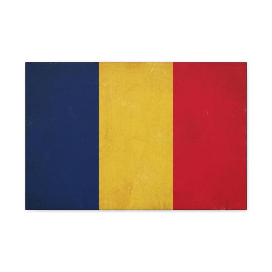 Romania Flag Canvas Wall Art - Vintage Tricolor Country Print, Blue Yellow Red Patriotic Decor - Minimalist Textured Artwork - Living Room Wall Decor - Bedroom Home Decoration - Modern Farmhouse Style