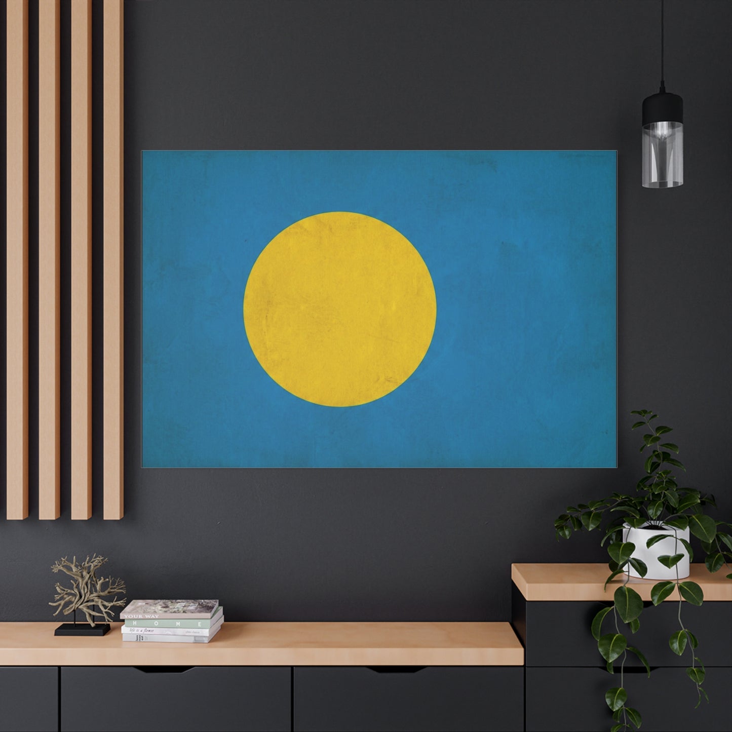 Palau Flag Canvas Wall Art - Blue Field With Golden Yellow Disc - Minimalist Tropical Island Print - Modern Living Room Wall Decor, Bedroom Home Decoration, Office Accent - Bedroom Home Decoration