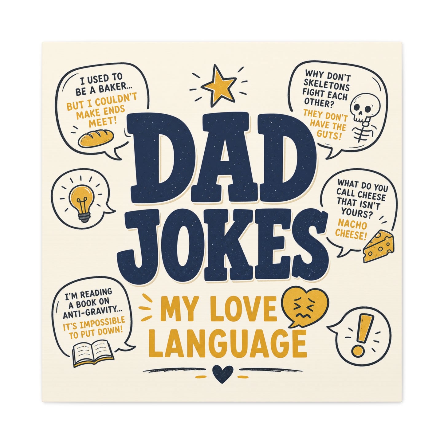 "Dad Jokes My Love Language" Funny Quote Canvas Wall Art - Pun Typography Print, Retro Humor Decor, Home Office Wall Decor, Man Cave Decoration, Novelty Room Accent - Ready to Hang - Ready to Hang