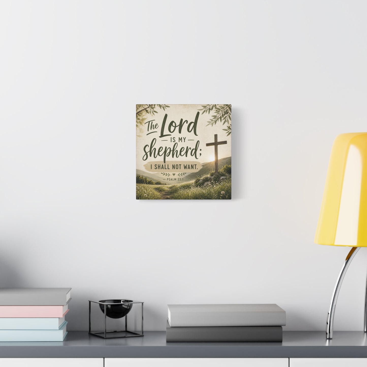 "The Lord Is My Shepherd, I Shall Not Want. - Psalm 23:1" Christian Canvas Wall Art - Rustic Cross Meadow Landscape, Farmhouse Scripture Decor, Bedroom Living Room Wall Hanging - Ready to Hang