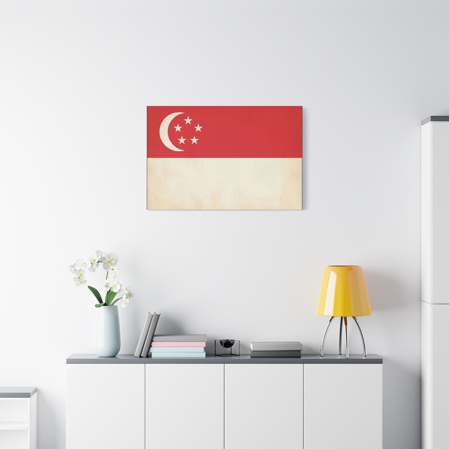 Singapore Flag Canvas Wall Art - Vintage Crescent And Five Stars National Print - Red And White Heritage Decor - Living Room Wall Decor, Office Art - Bedroom Home Decoration - Bedroom Home Decoration