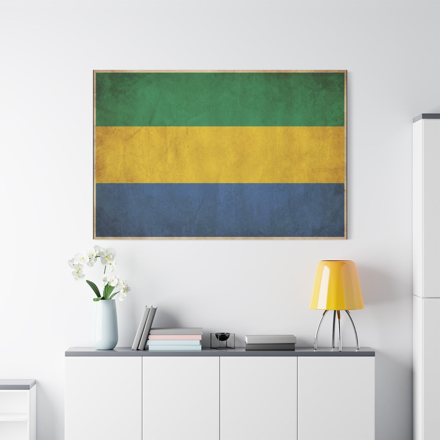 Gabon Flag Canvas Wall Art - Vintage Green Yellow Blue Country Print - Rustic Textured National Pride Decor - Living Room Wall Decor, Bedroom Home Decoration, Dorm Accent - Bedroom Home Decoration