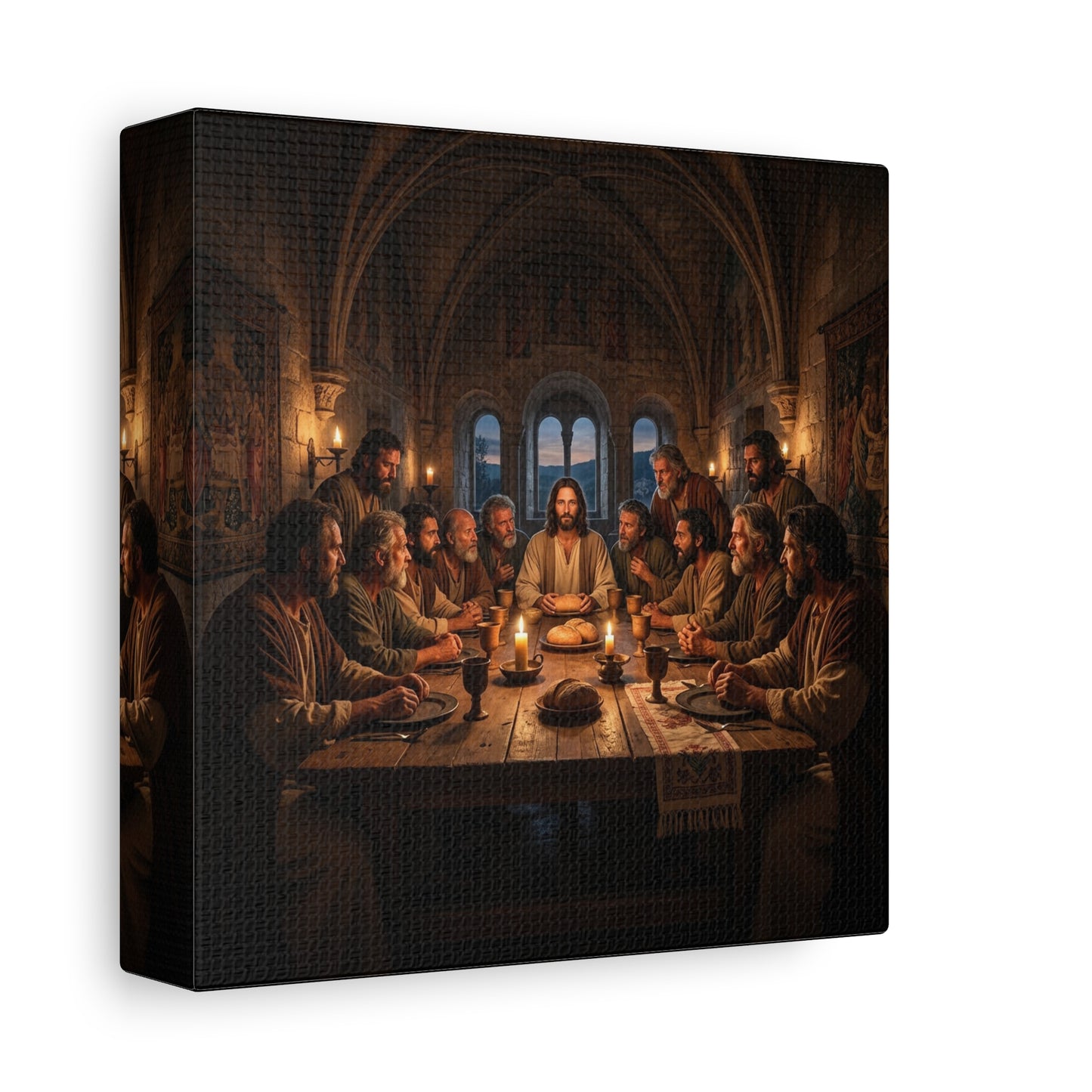 Jesus Christ Last Supper Canvas Wall Art - Apostles At Candlelit Table, Christian Wall Decor - Matte Cotton Print Religious Home Decoration - Traditional Living Room Office - Bedroom Home Decoration