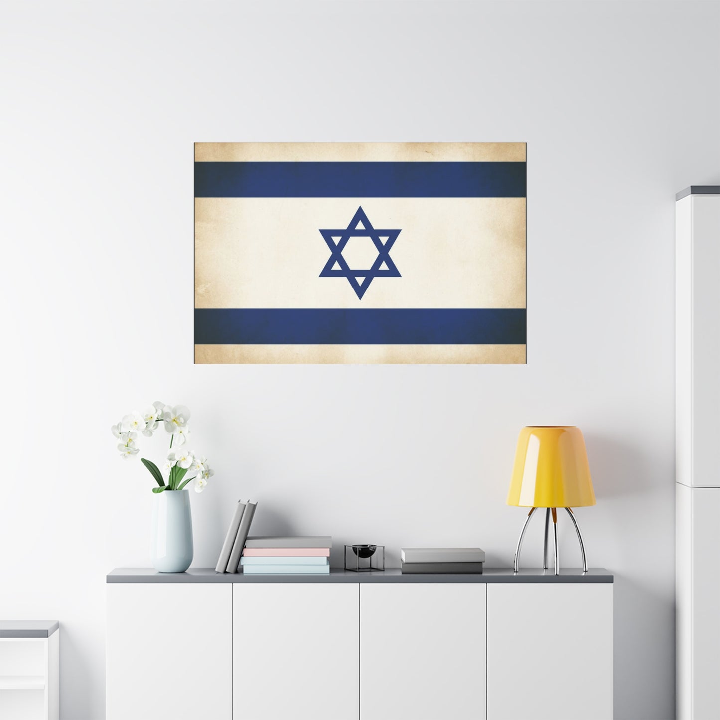 Israel Flag Canvas Wall Art - Vintage Blue And White Star Of David Decor - Matte Minimalist Jewish Home Decoration - Living Room Wall Decor, Bedroom Accent - Bedroom Home Decoration - Ready to Hang