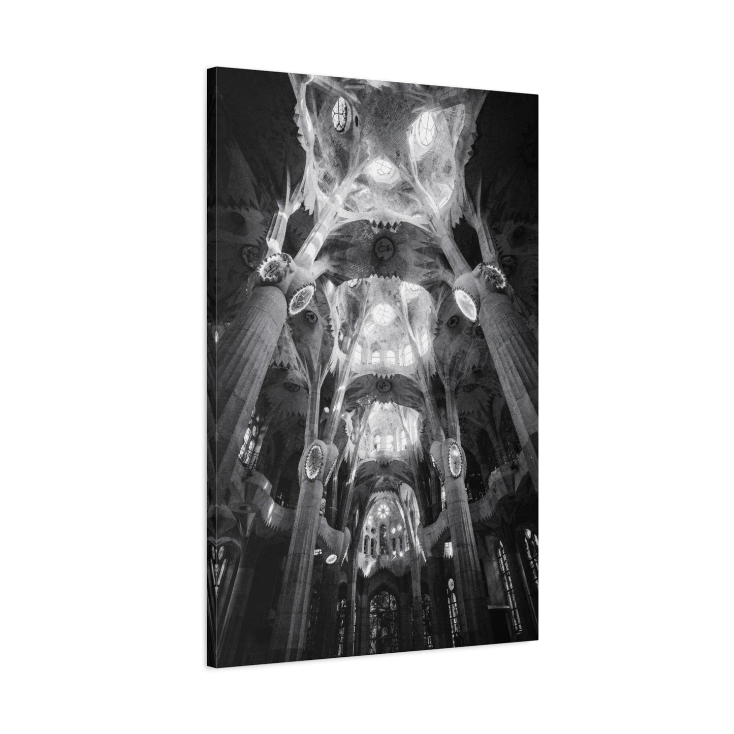 Sagrada Familia Cathedral Interior Canvas Wall Art - Black And White Architectural Art Print - Gothic Modern Sacred Ceiling View - Living Room Wall Decor Office Accent - Modern Farmhouse Style