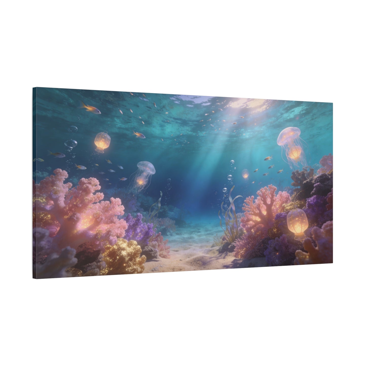 Underwater Jellyfish Canvas Wall Art - Glowing Coral Reef Ocean Scene, Dreamy Seascape Canvas Print - Contemporary Coastal Style - Living Room Wall Decor, Bedroom Home Decoration - Ready to Hang