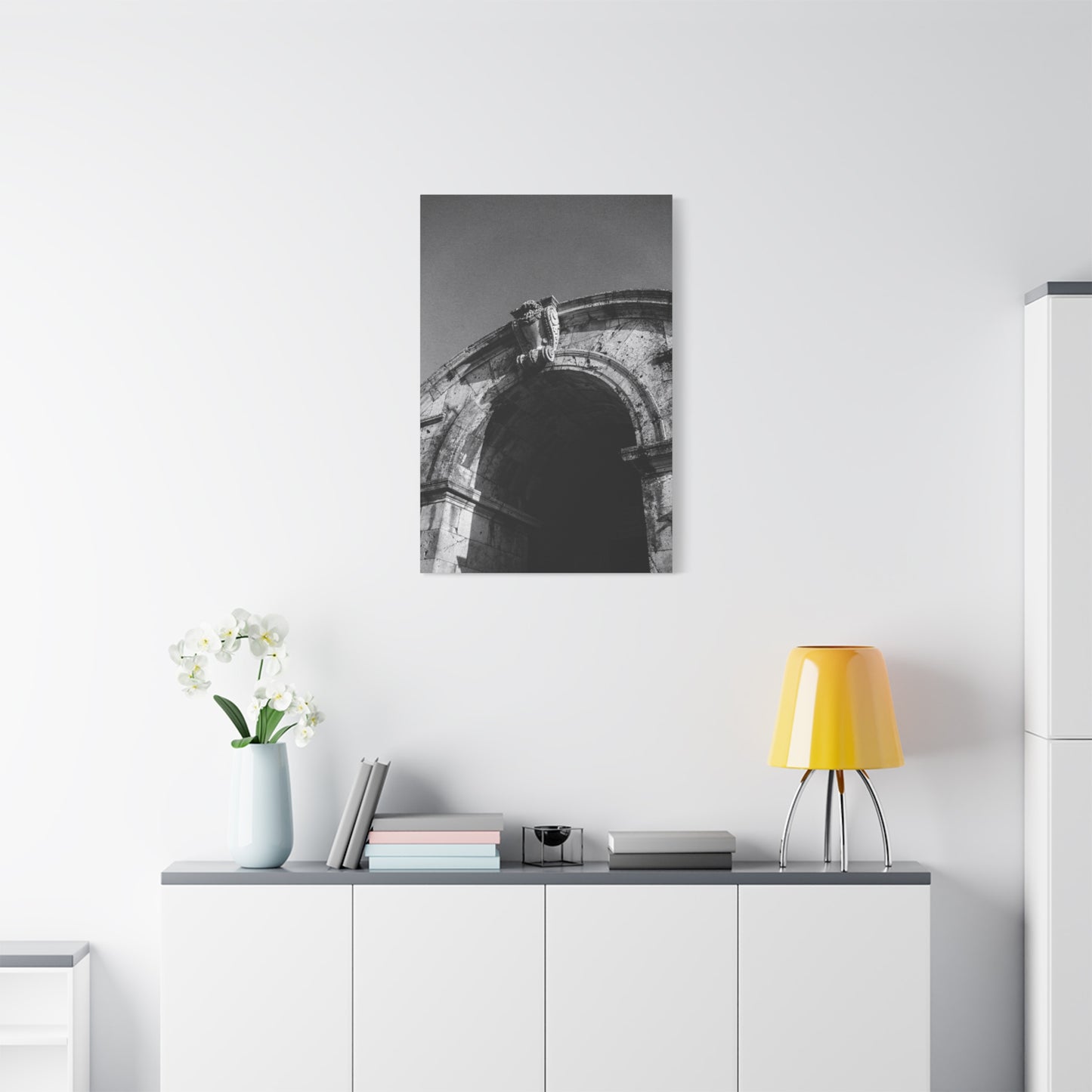 Black And White Architectural Arch Canvas Wall Art - Stone Facade Art Print, Minimalist Historic Structure Decor - Contemporary Living Room Wall Decor, Bedroom Home Accent - Ready to Hang