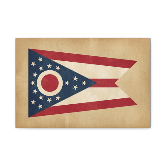 Ohio State Flag Canvas Wall Art - Vintage Buckeye Banner Print, Patriotic Red White Blue Decor - Rustic Americana Style - Living Room Home Decoration - Living Room Wall Decor - Bedroom Home Decoration
