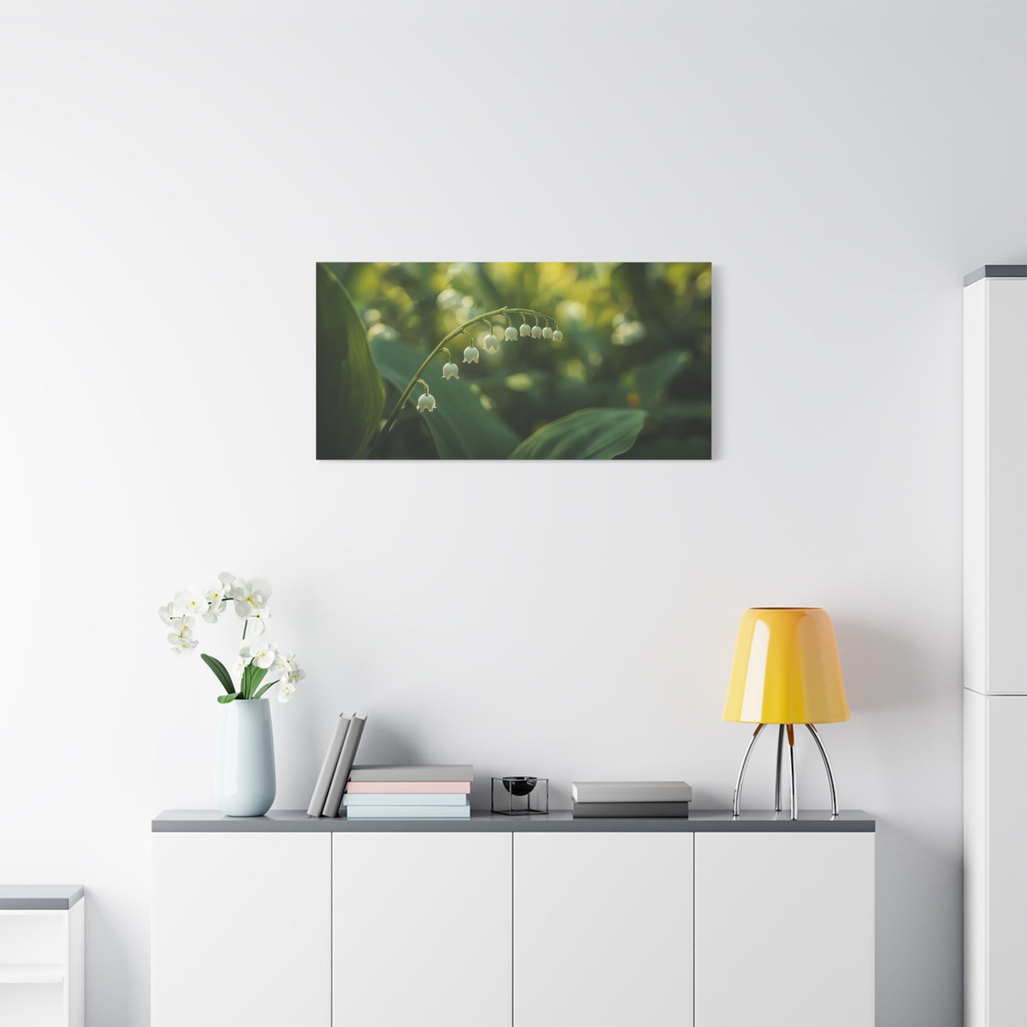 Lily Of The Valley Canvas Wall Art - Botanical Floral Close Up, Soft Green Bokeh - Matte Cotton Art Print, Traditional Style - Bedroom Decoration, Bathroom Accent, Spa Wall Decor - Ready to Hang