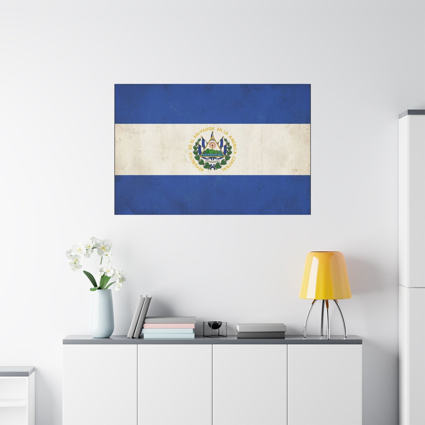El Salvador Flag Canvas Wall Art - Republica De El Salvador En La America Central - Vintage Blue White National Banner Print - Heritage Decor For Living Room, Office, Dorm - Living Room Wall Decor