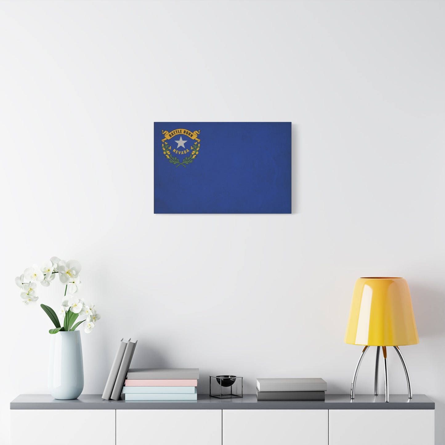 "Battle Born Nevada" Nevada State Flag Canvas Wall Art - Blue Silver Star Sagebrush Emblem Print - Vintage Patriotic Style - Living Room Decor, Office Wall Hanging - Ready to Hang - Ready to Hang