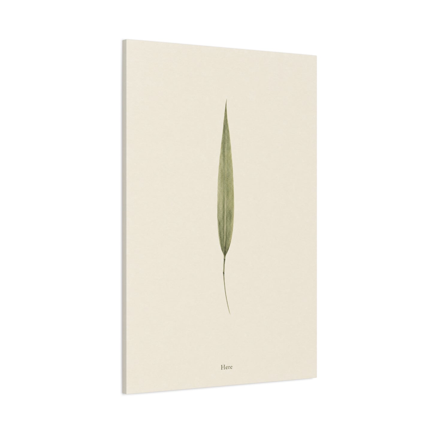 "Here" Minimalist Botanical Canvas Wall Art - Single Green Leaf Print, Neutral Contemporary Nature Decor - Cotton Art Print For Bedroom Living Room, Japandi Home Decoration - Living Room Wall Decor