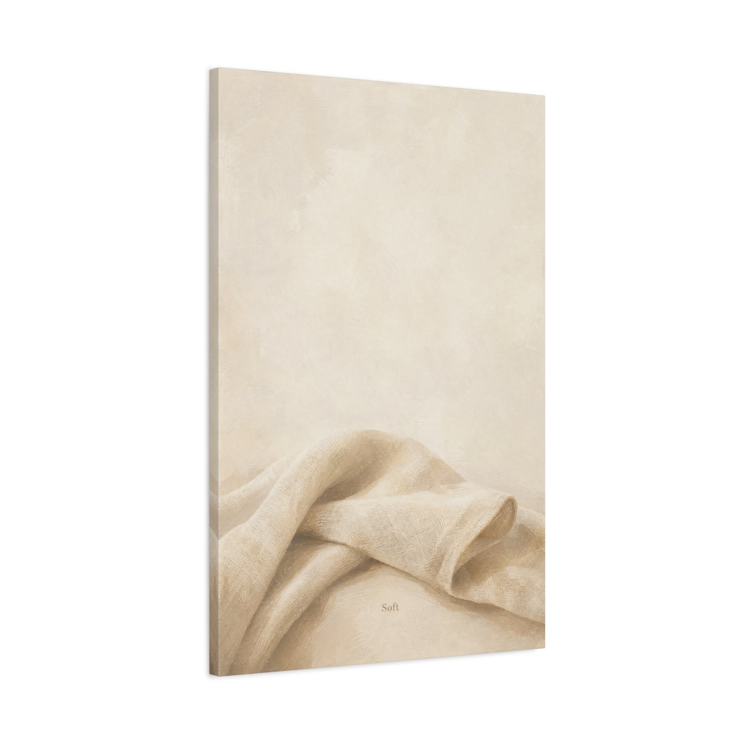 "Soft" Neutral Fabric Canvas Wall Art - Beige Linen Drapery Print, Minimalist Contemporary Decor - Cotton Art Print For Bedroom Living Room, Japandi Wall Decor Home Decoration - Modern Farmhouse Style