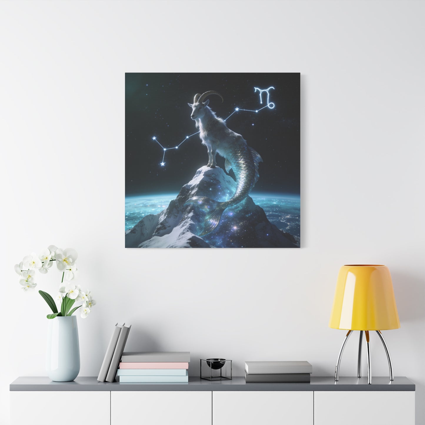 Capricorn Zodiac Canvas Wall Art - Celestial Sea Goat Constellation, Surreal Night Sky, Matte Canvas Print, Modern Fantasy Style, Bedroom Home Decoration, Office Wall Decor Accent - Ready to Hang