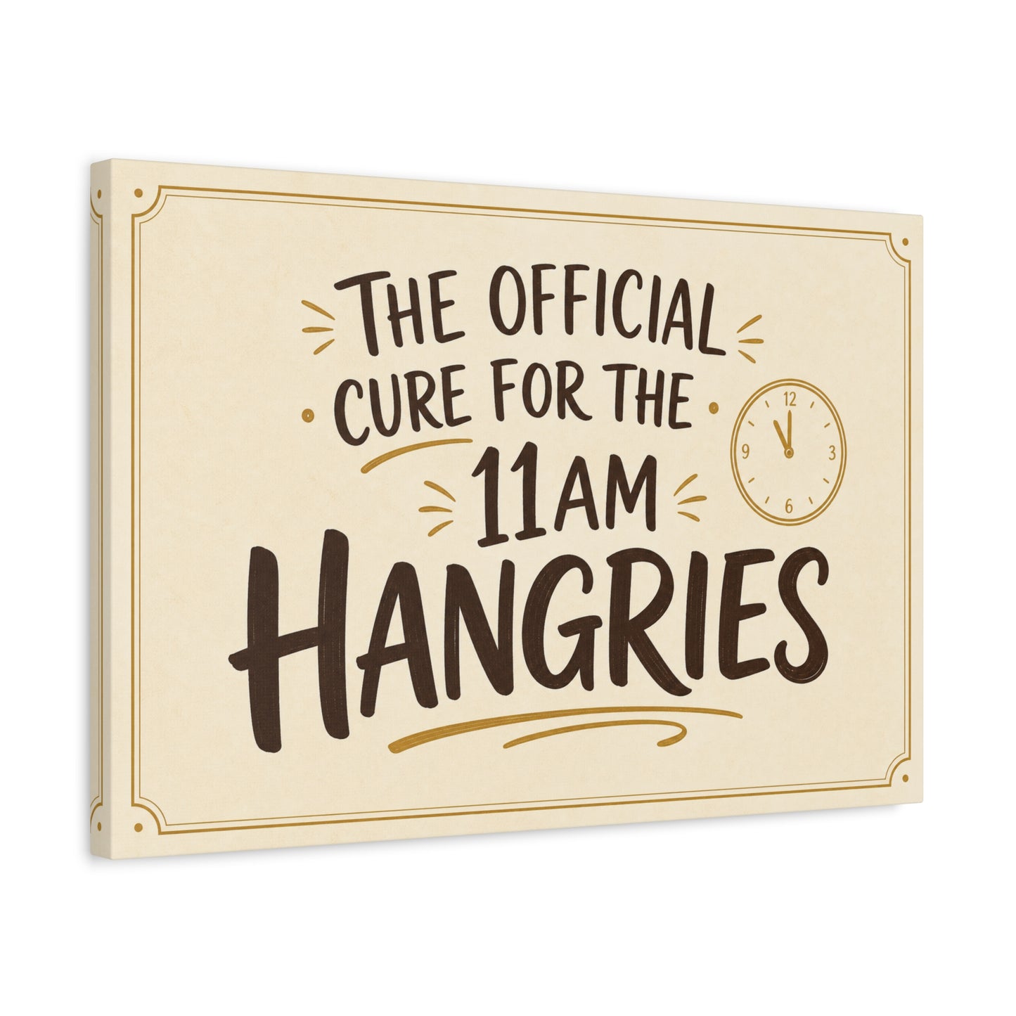 "The Official Cure For The 11 Am Hangries" Funny Typography Canvas Wall Art - Beige Black Quote Print, Modern Office Decor, Kitchen Wall Hanging - Bedroom Home Decoration - Bedroom Home Decoration