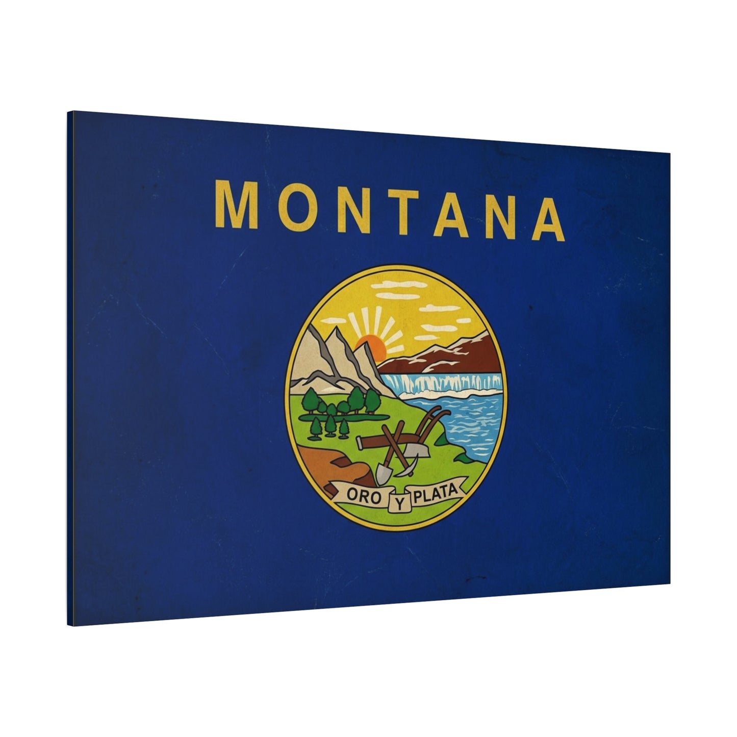 "Montana" State Flag Canvas Wall Art - Oro Y Plata Vintage Flag Print, Blue Western Decor - Rustic Americana Style - Living Room Wall Decor, Office Art - Bedroom Home Decoration - Ready to Hang
