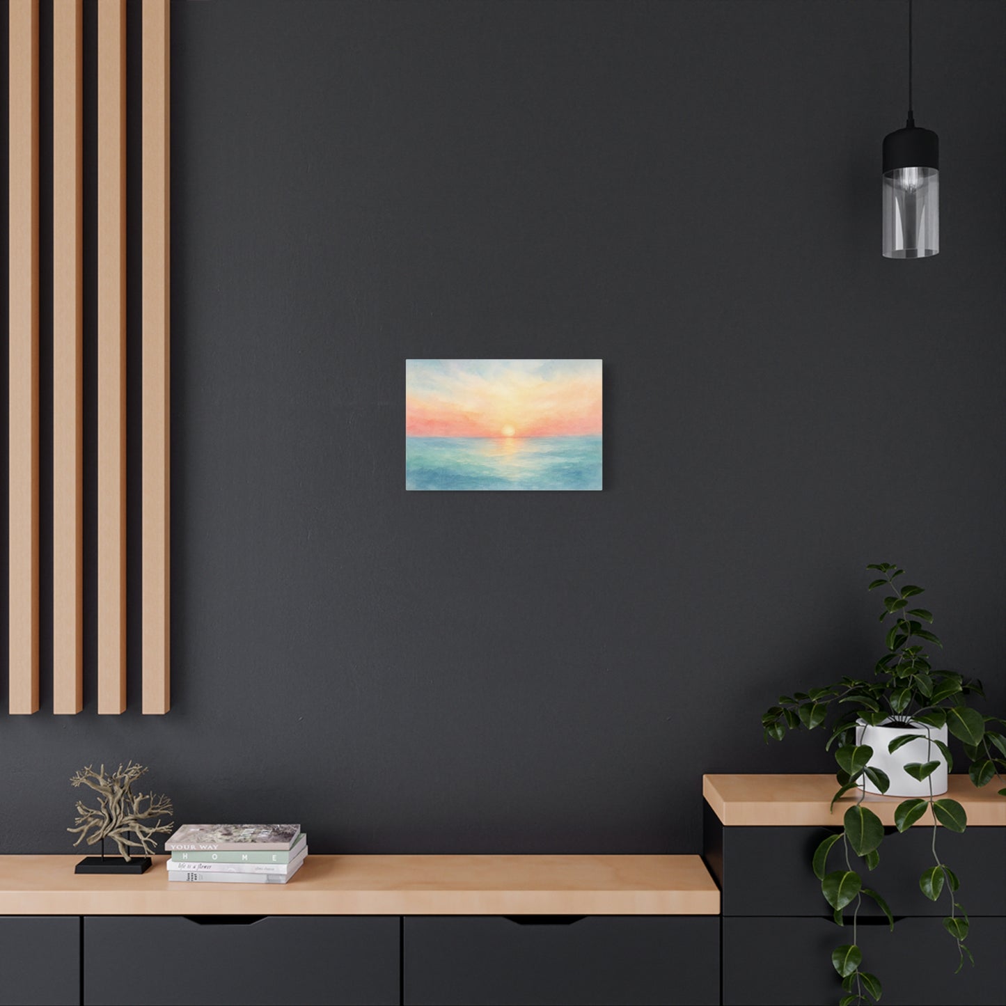 Pastel Ocean Sunrise Canvas Wall Art - Watercolor Seascape, Coastal Wall Decor - Serene Beach Horizon Print - Bedroom Home Decoration, Living Room Accent, Jellyfish Room Decor - Modern Farmhouse Style
