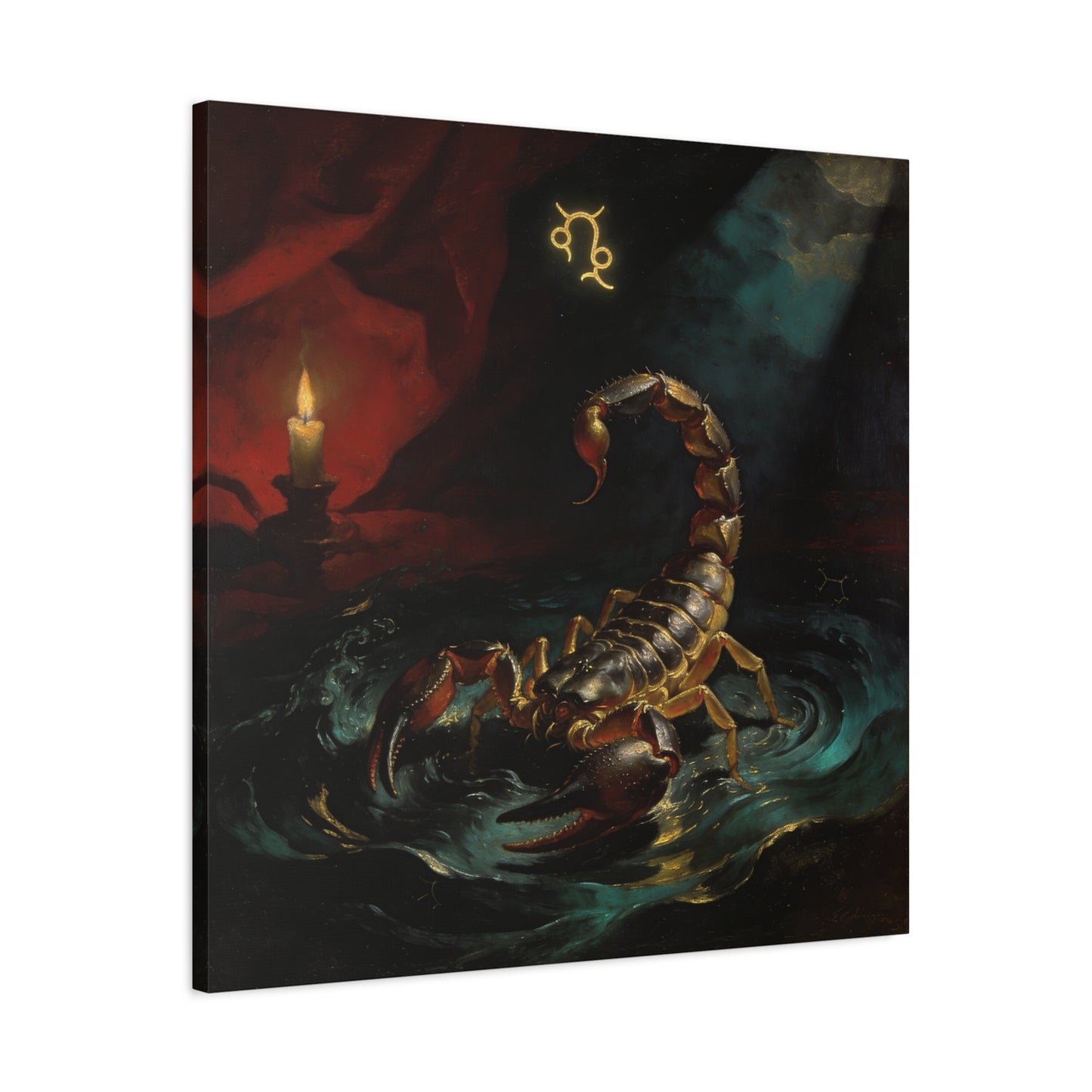 Scorpion Zodiac Canvas Wall Decor - Candlelit Astrology Painting, Dark Vintage Gothic Print - Matte Cotton Canvas, Mysterious Maximalist Style - Bedroom Decoration, Study Accent - Office Wall Art