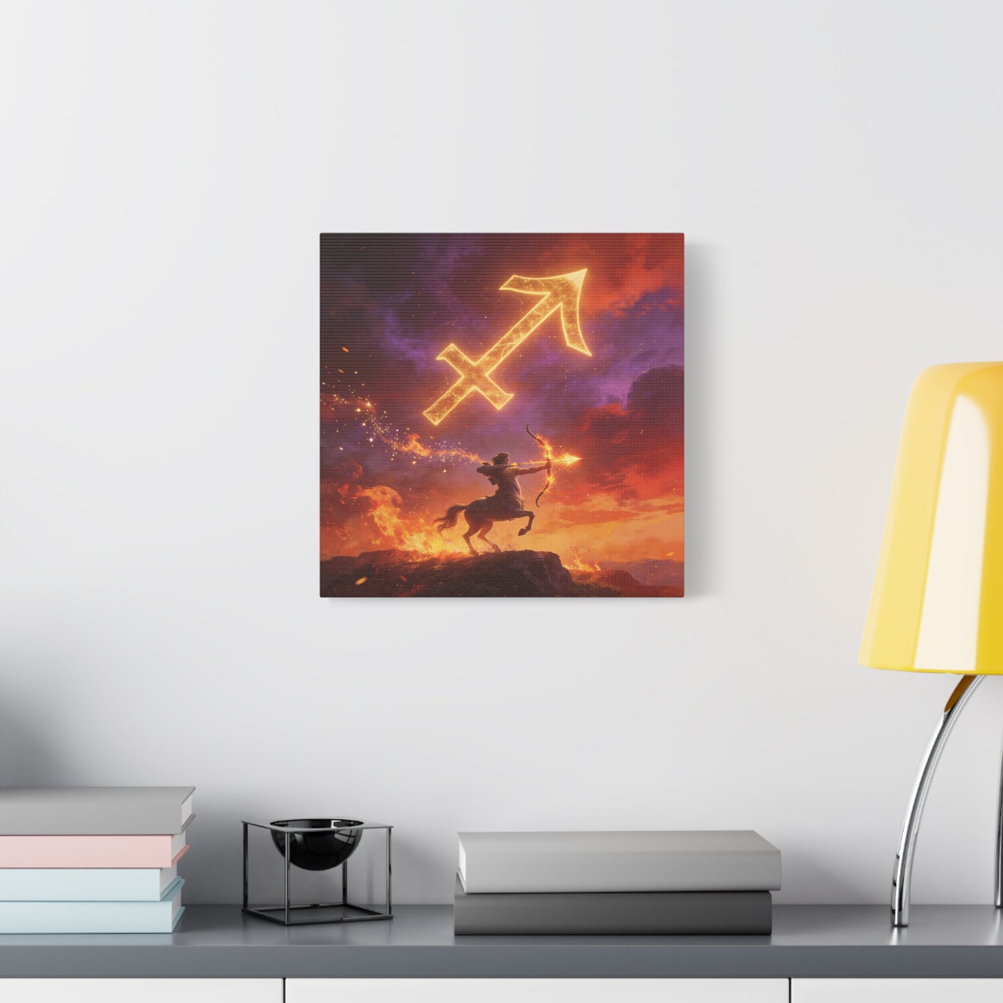 Sagittarius Zodiac Canvas Wall Art - Fiery Centaur Archer Astrology Print, Glowing Constellation Symbol - Matte Canvas Decor - Fantasy Style For Bedroom, Office Wall Art - Bedroom Home Decoration