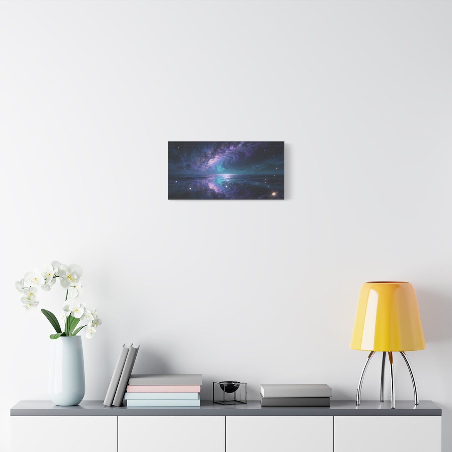Galaxy Ocean Canvas Wall Art - Swirling Milky Way Night Seascape, Celestial Horizon Reflection - Matte Cotton Art Print - Contemporary Space Decor For Living Room Bedroom Office - Ready to Hang
