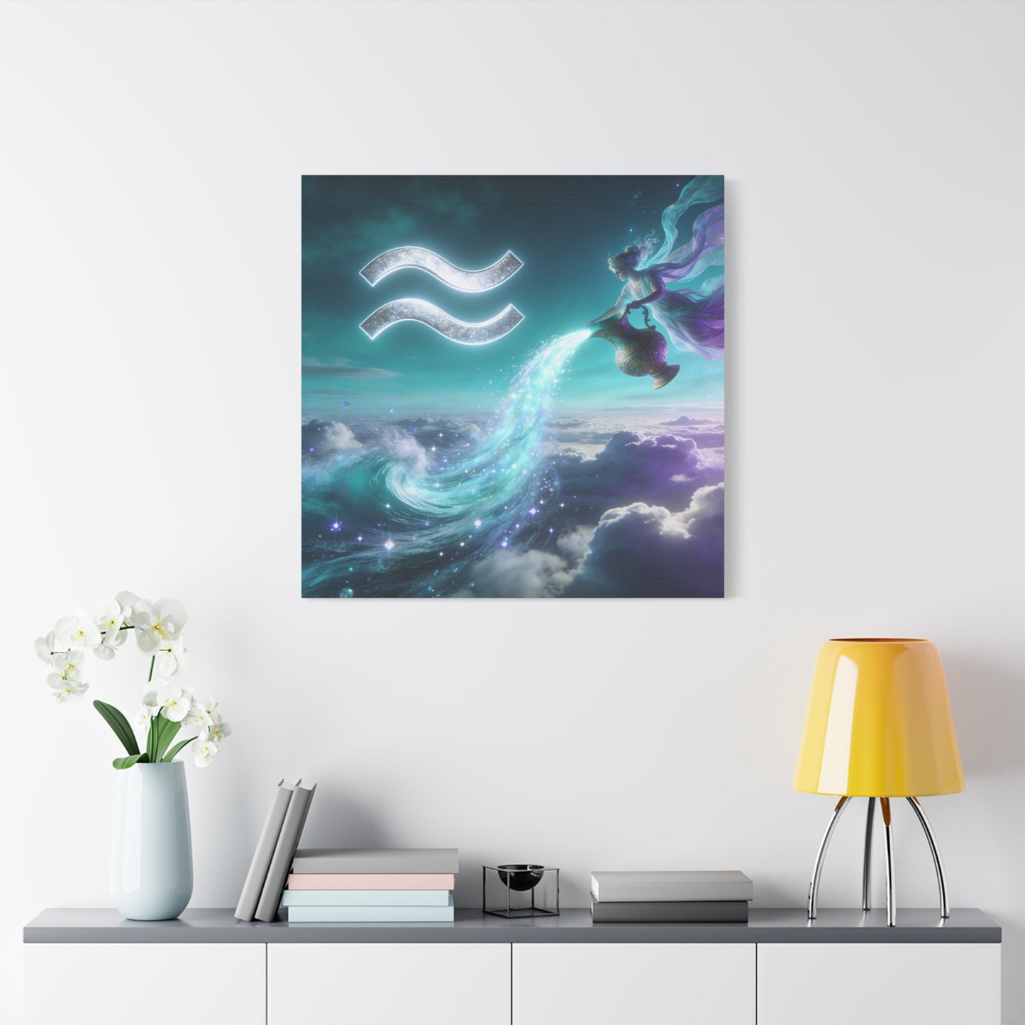 Aquarius Zodiac Canvas Wall Art - Celestial Water Bearer Fantasy Illustration, Matte Canvas Print - Mystical Blue Purple Decor, Bedroom Home Decoration, Office Wall Art - Bedroom Home Decoration