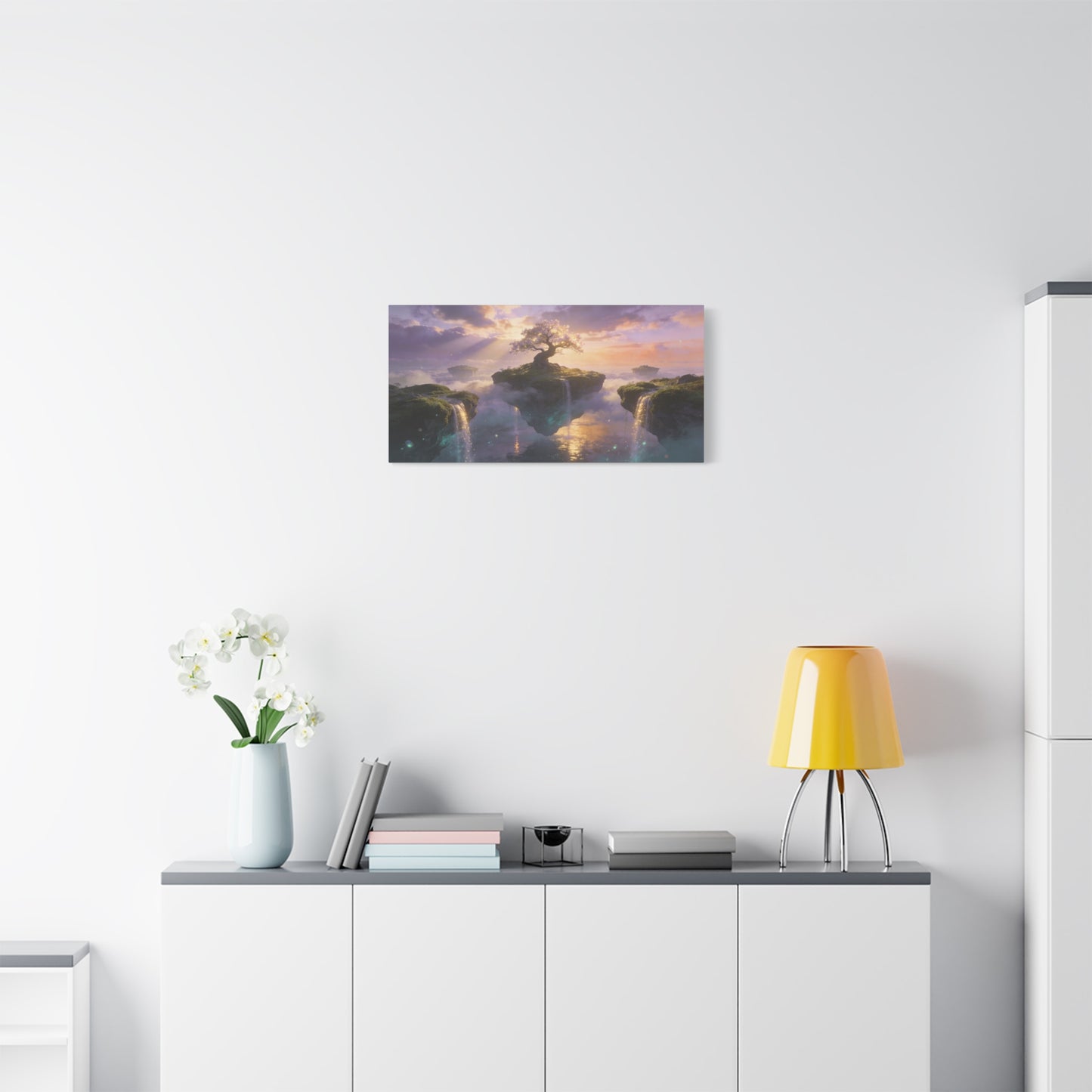 Fantasy Tree Of Life Canvas Wall Art - Floating Islands, Waterfall Dreamscape - Ethereal Cotton Print - Contemporary Zen Style - Living Room Wall Decor, Bedroom Home Decoration - Cozy Reading Nook Art