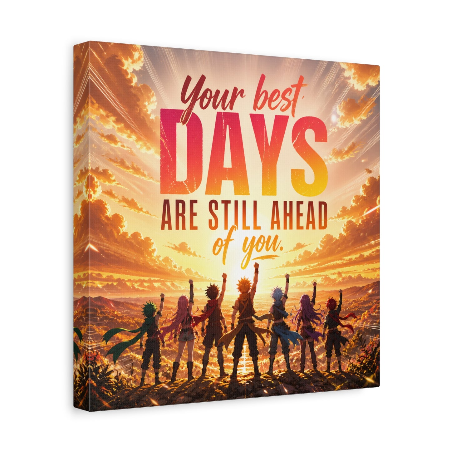 "Your DAYS Are Still Ahead Of You." Anime Quote Canvas Wall Art - Sunset Sky Motivational Poster Print - Contemporary Typography Decor - Bedroom Wall Accent - Ready to Hang - Bedroom Home Decoration