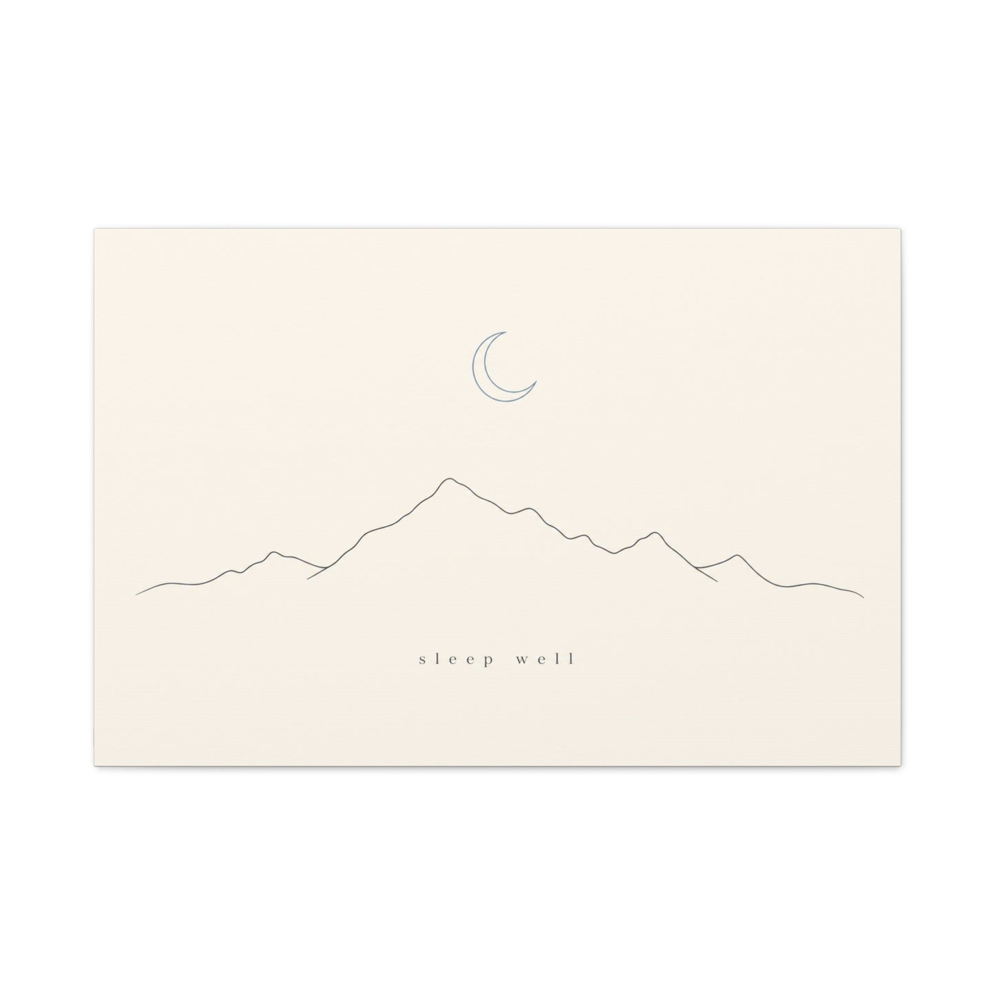"Sleep Well" Minimalist Mountain Canvas Wall Art - Crescent Moon Line Drawing, Neutral Beige Canvas Print - Modern Bedroom Wall Decor, Nursery Home Decoration, Meditation Space - Ready to Hang