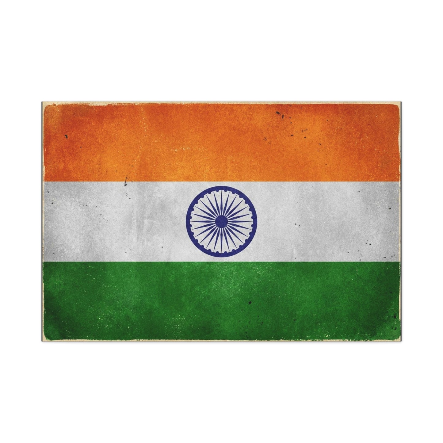 India Flag Canvas Wall Art - Vintage Tricolor Ashoka Chakra Print, Patriotic Textured Artwork - Distressed Saffron White Green Design - Living Room Decor, Office Wall Accent - Bedroom Home Decoration