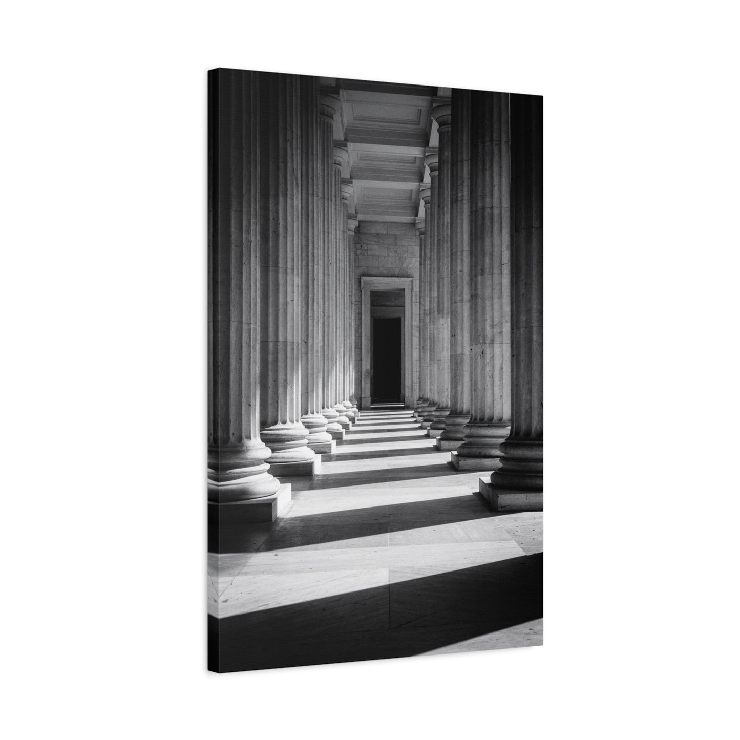 Black And White Classical Column Hallway Canvas Wall Decor - Architectural Art Print, Dramatic Light And Shadow, Minimalist Interior Accent - Living Room Decoration Office Display