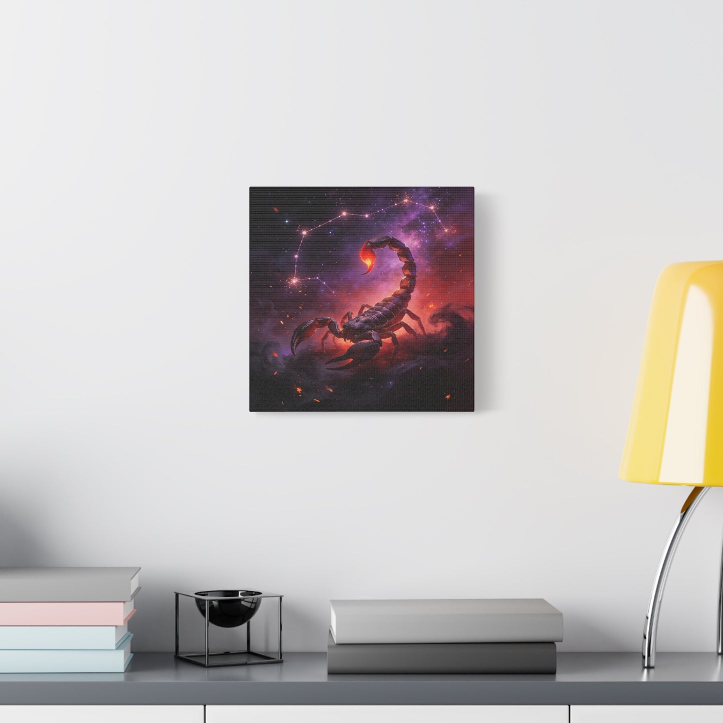 Scorpio Zodiac Canvas Wall Art - Celestial Scorpion Constellation Galaxy Print, Fiery Purple Space Illustration - Matte Canvas Decor - Bedroom Wall Hanging, Dorm Room Accent - Bedroom Home Decoration