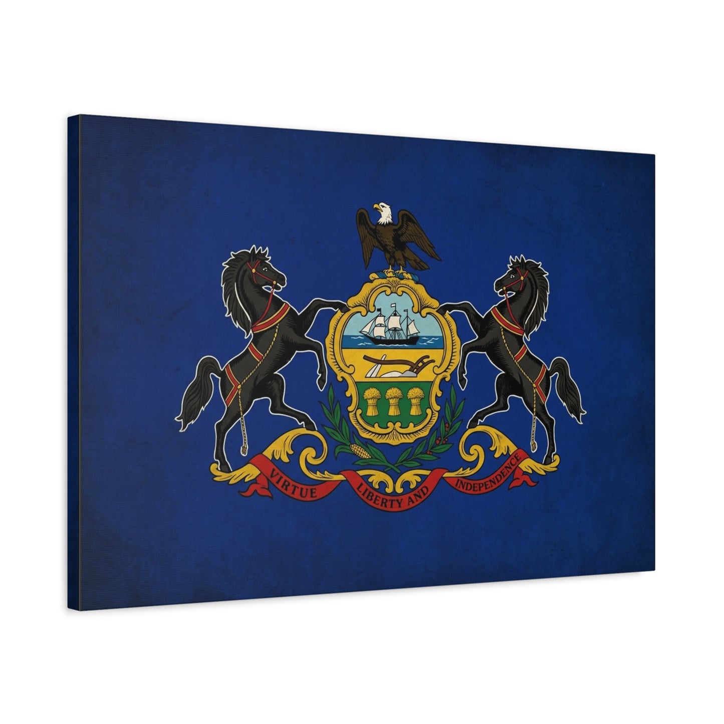 Pennsylvania State Flag Canvas Wall Art - Virtue Liberty And Independence Crest Print - Blue Keystone Commonwealth Decor - Vintage Heraldic Style - Living Room Home Decoration - Living Room Wall Decor