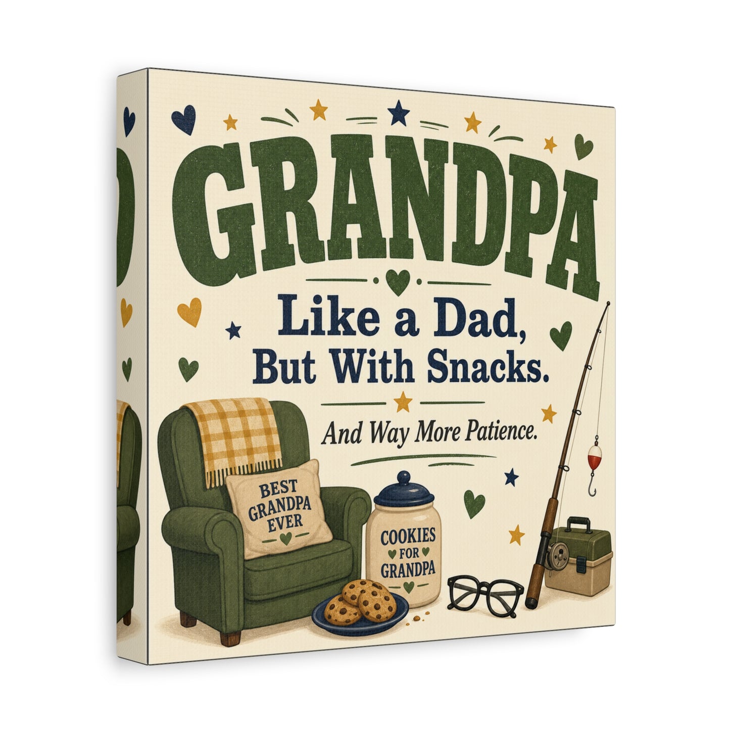 "Grandpa Like A Dad, But With Snacks. And Way More Patience." Canvas Wall Art - Rustic Typography Grandpa Quote Print, Farmhouse Living Room Decor - Office Wall Art - Bedroom Home Decoration