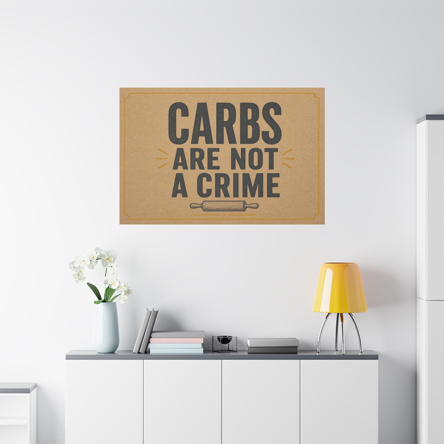 "Carbs Are Not A Crime" Funny Kitchen Canvas Wall Art - Rustic Typography Quote Print, Farmhouse Food Humor Decor - Dining Room Home Decoration - Living Room Wall Decor - Bedroom Home Decoration