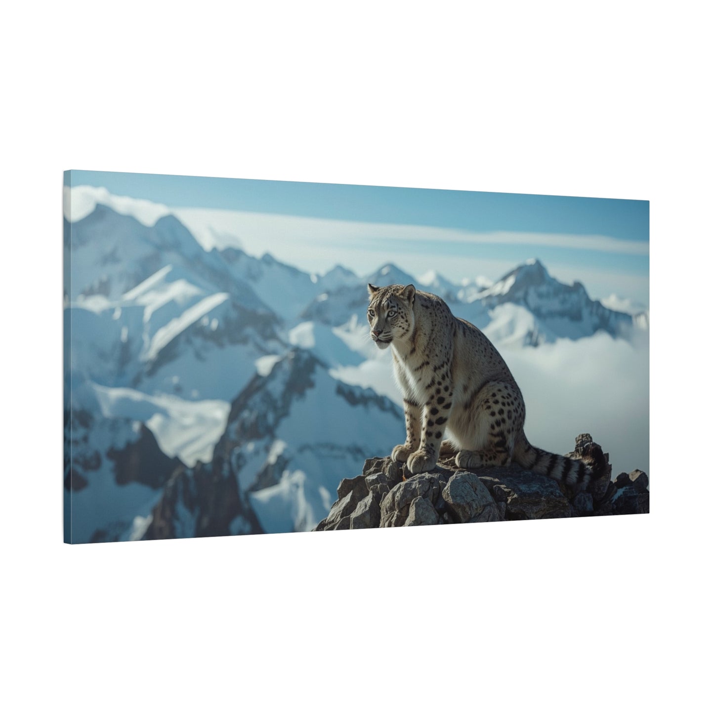 Snow Leopard Canvas Wall Art - Alpine Mountain Wildlife Print, Blue Snowy Peaks, Matte Cotton Canvas, Contemporary Nature Style - Living Room Wall Decor, Office Art Accent - Bedroom Home Decoration