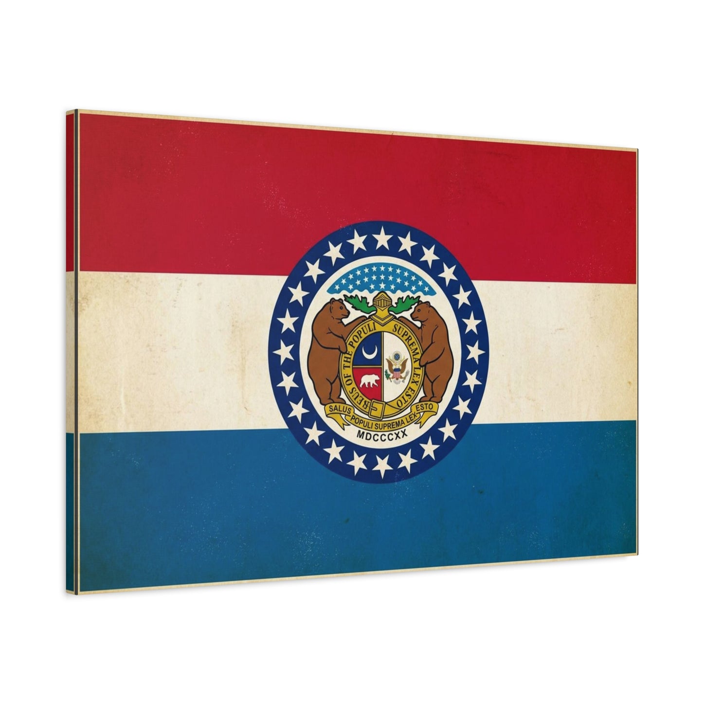 Missouri State Flag Canvas Wall Art - Vintage Red White Blue Bear Seal Print - Patriotic Americana Decor - Living Room Wall Decor, Office Art - Ready to Hang - Bedroom Home Decoration - Ready to Hang