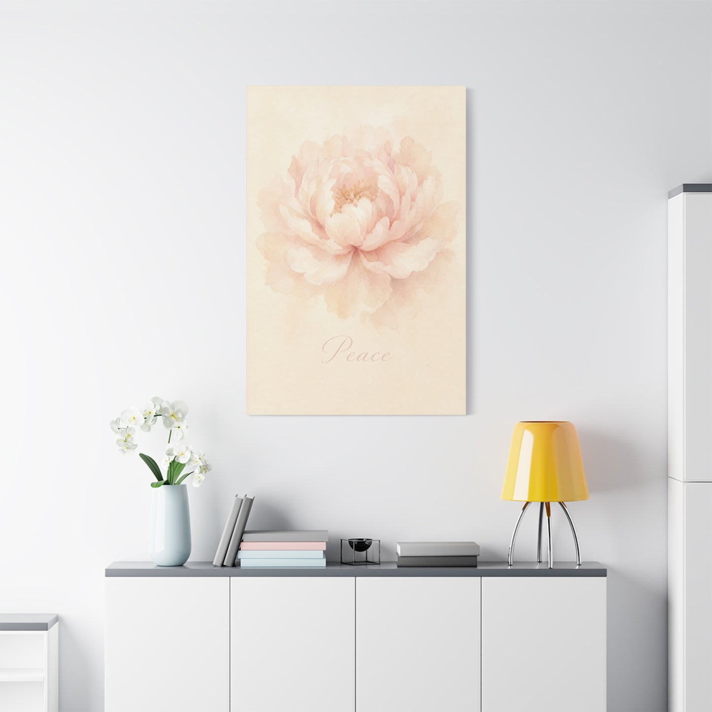 "Peace" Peony Canvas Wall Art - Blush Floral Watercolor Print, Minimalist Bedroom Home Decoration, Soft Botanical Wall Decor, Nursery Accent - Bedroom Home Decoration - Modern Farmhouse Style