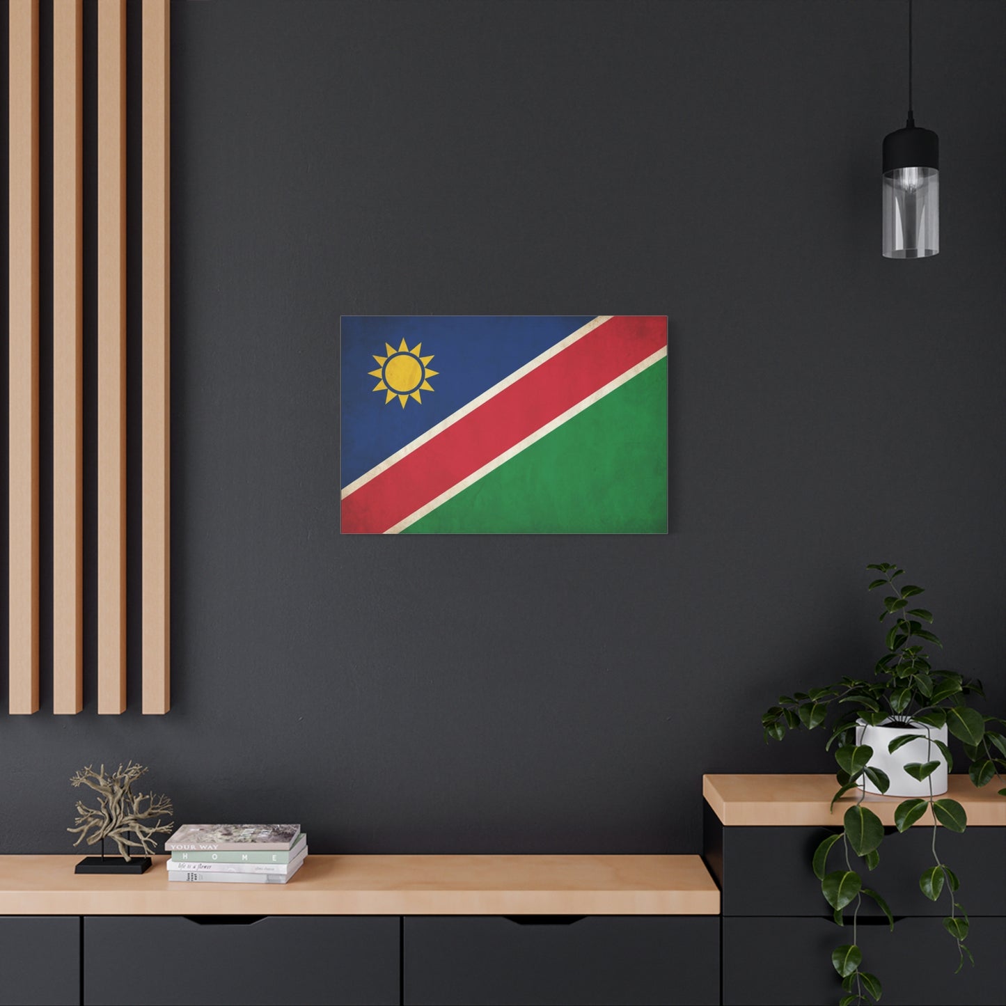 Namibia Flag Canvas Wall Art - Vintage National Pride Decor, Sun Emblem Tricolor Print - Traditional Patriotic Style - Living Room Wall Decor - Bedroom Home Decoration - Bedroom Home Decoration