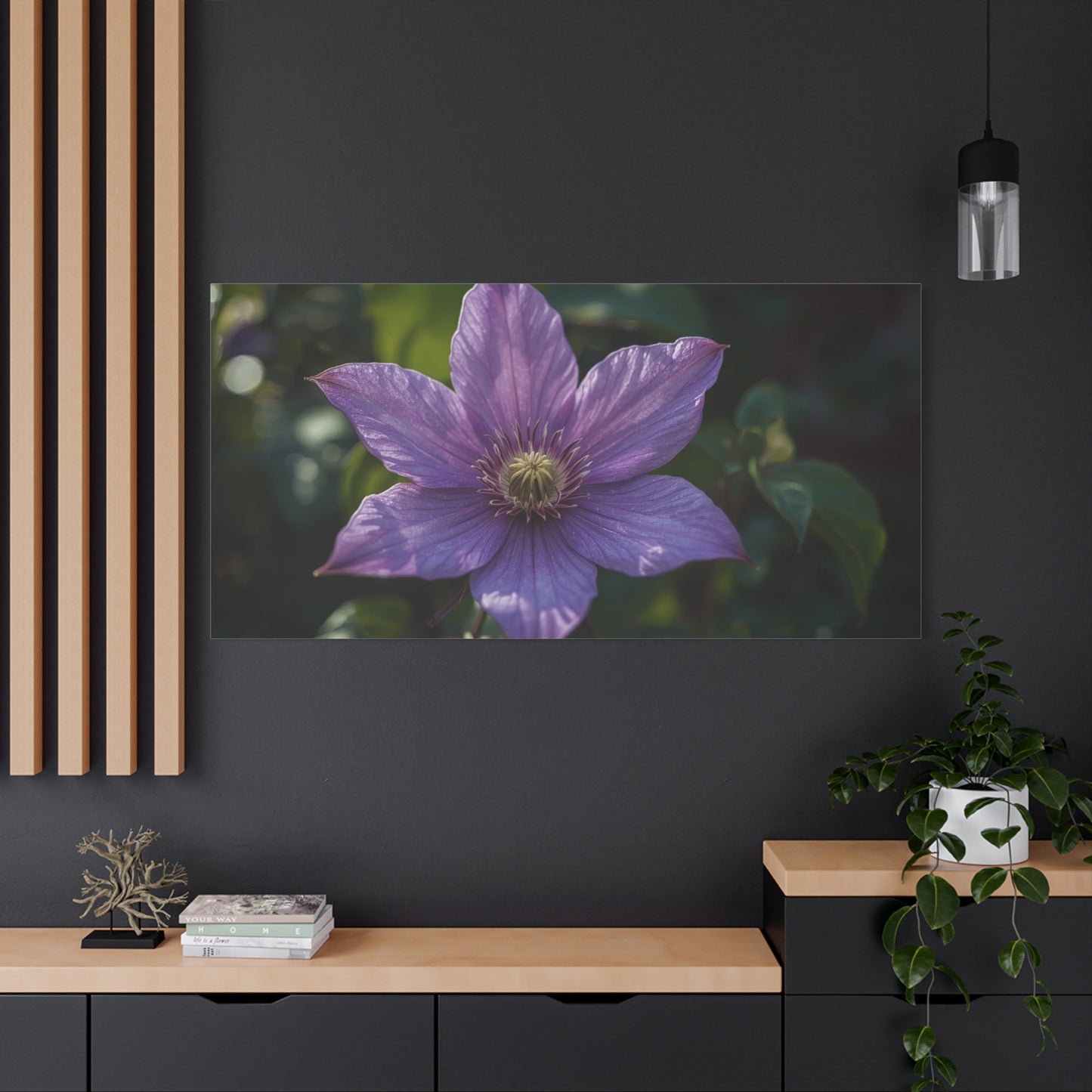 Purple Clematis Flower Canvas Wall Art - Botanical Floral Close Up Art Print - Matte Cotton Art Print - Contemporary Nature Wall Decor For Bedroom, Living Room, Bathroom Accent - Ready to Hang
