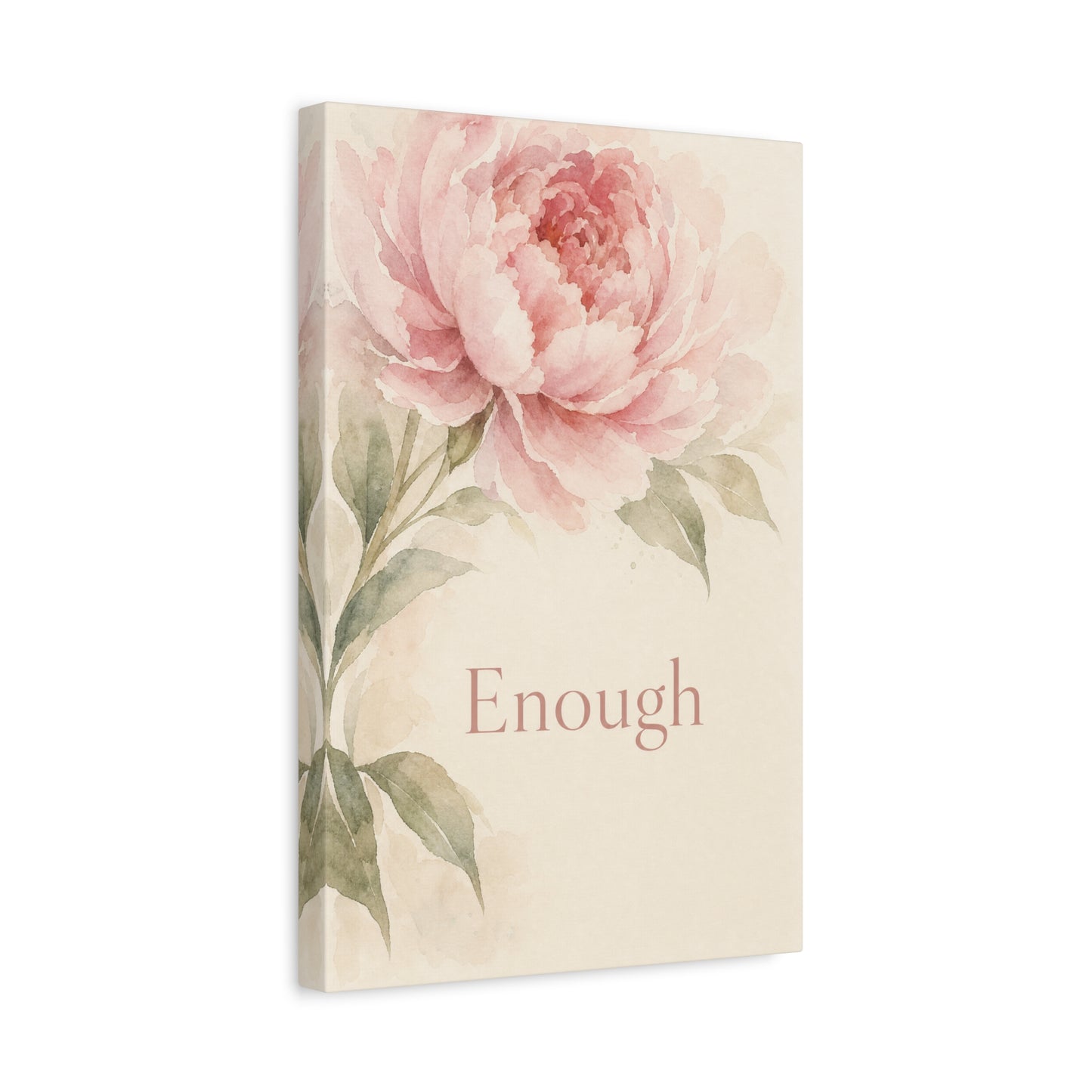 "Enough" Peony Canvas Wall Art - Pink Watercolor Floral Inspirational Print - Soft Botanical Bedroom Wall Decor - Feminine Home Decoration - Bedroom Home Decoration - Modern Farmhouse Style