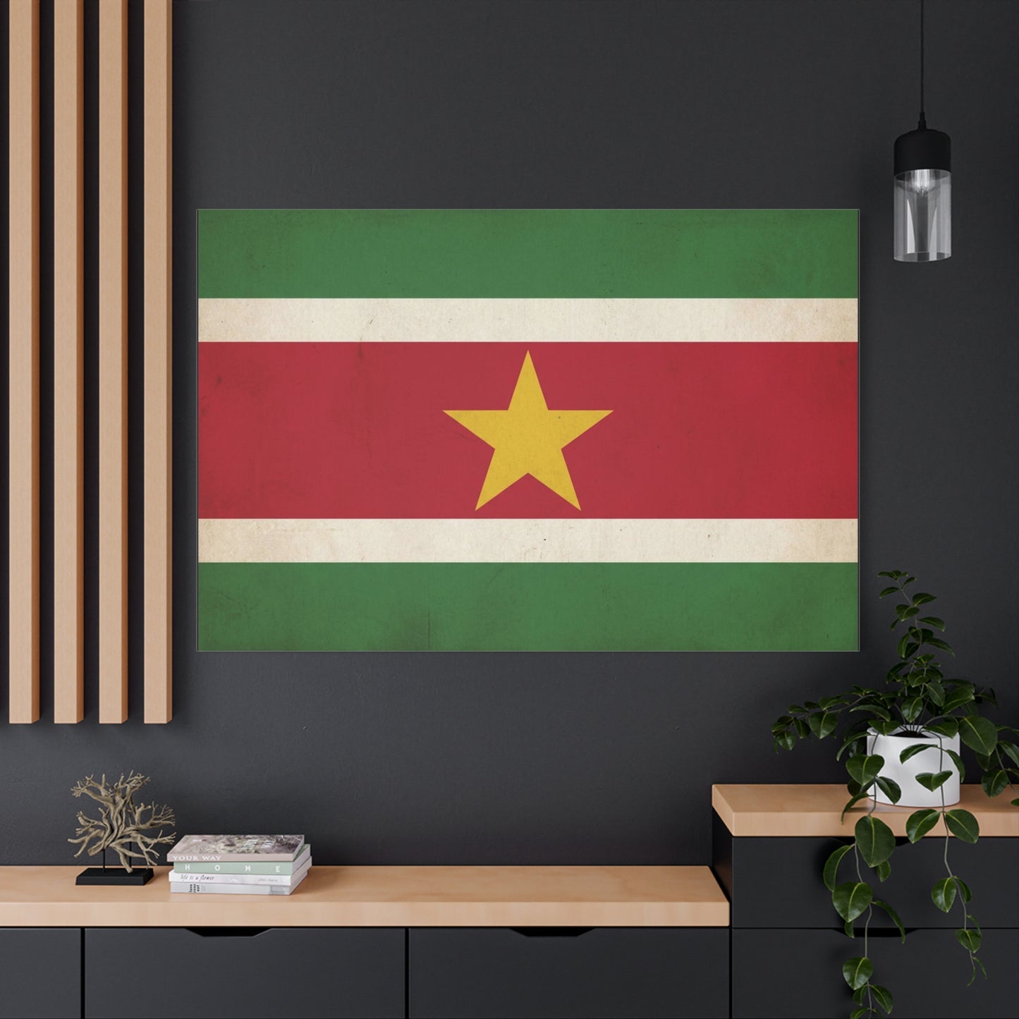 Suriname Flag Canvas Wall Art - Vintage Country Pride Decor, Retro National Banner Print - Green Red White Gold Star Design - Living Room Wall Decor - Bedroom Home Decoration - Bedroom Home Decoration