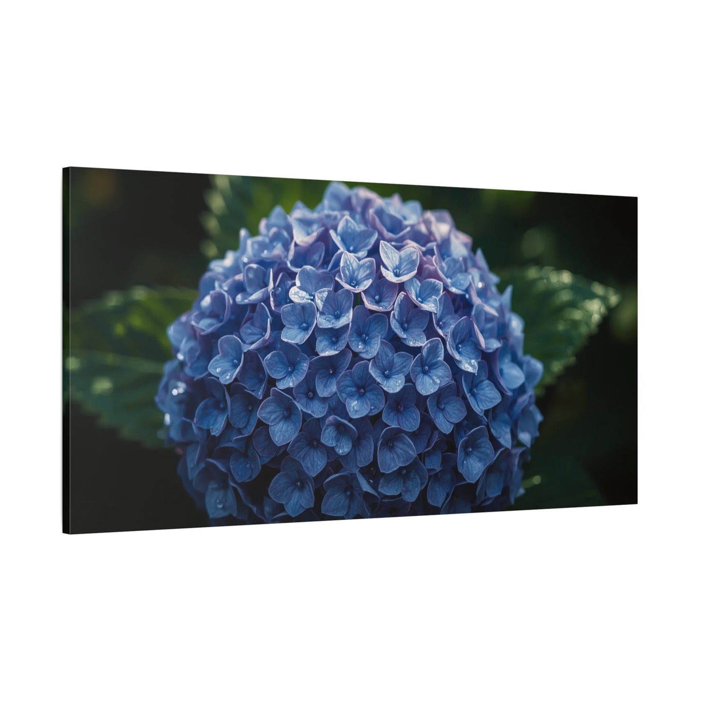 Blue Hydrangea Canvas Wall Art - Botanical Floral Close Up Art Print - Matte Cotton Art Print, Moody Garden Style - Bedroom Wall Decor, Bathroom Accent, Spa Inspired Home Decoration - Ready to Hang