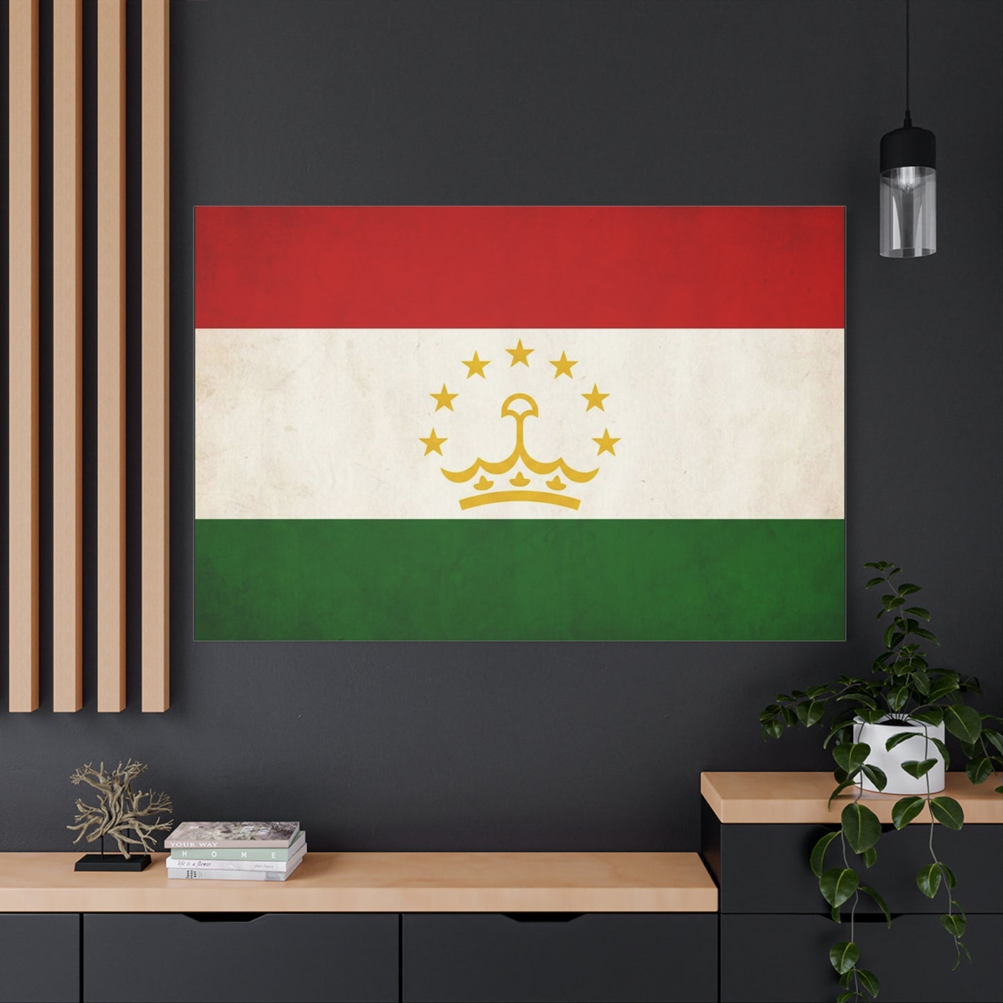 Tajikistan Flag Canvas Wall Art - Vintage Country Flag Print, Red White Green Banner With Crown And Stars - Patriotic Decor - Living Room Wall Decor, Bedroom Home Decoration - Bedroom Home Decoration