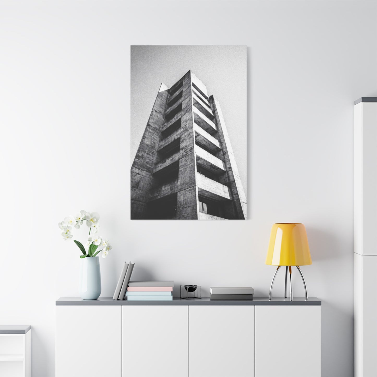 Black And White Brutalist Building Canvas Wall Art - Minimalist Architectural Art Print, Concrete Tower Wall Decor - Contemporary Modern Office Art, Living Room Decoration - Bedroom Home Decoration