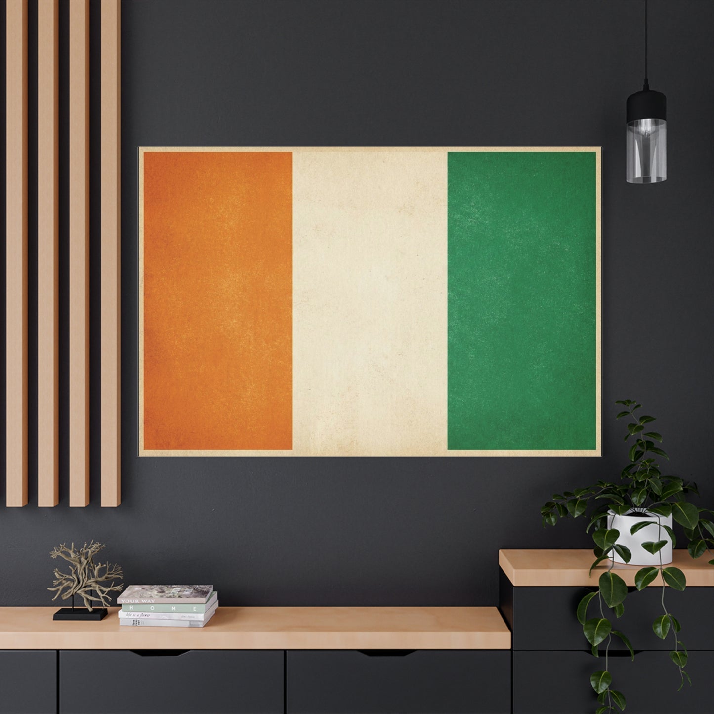 Irish Flag Canvas Wall Art - Vintage Tricolor Ireland Print, Green White Orange Decor - Minimalist Patriotic Artwork - Living Room Wall Decor, Bedroom Home Decoration - Bedroom Home Decoration