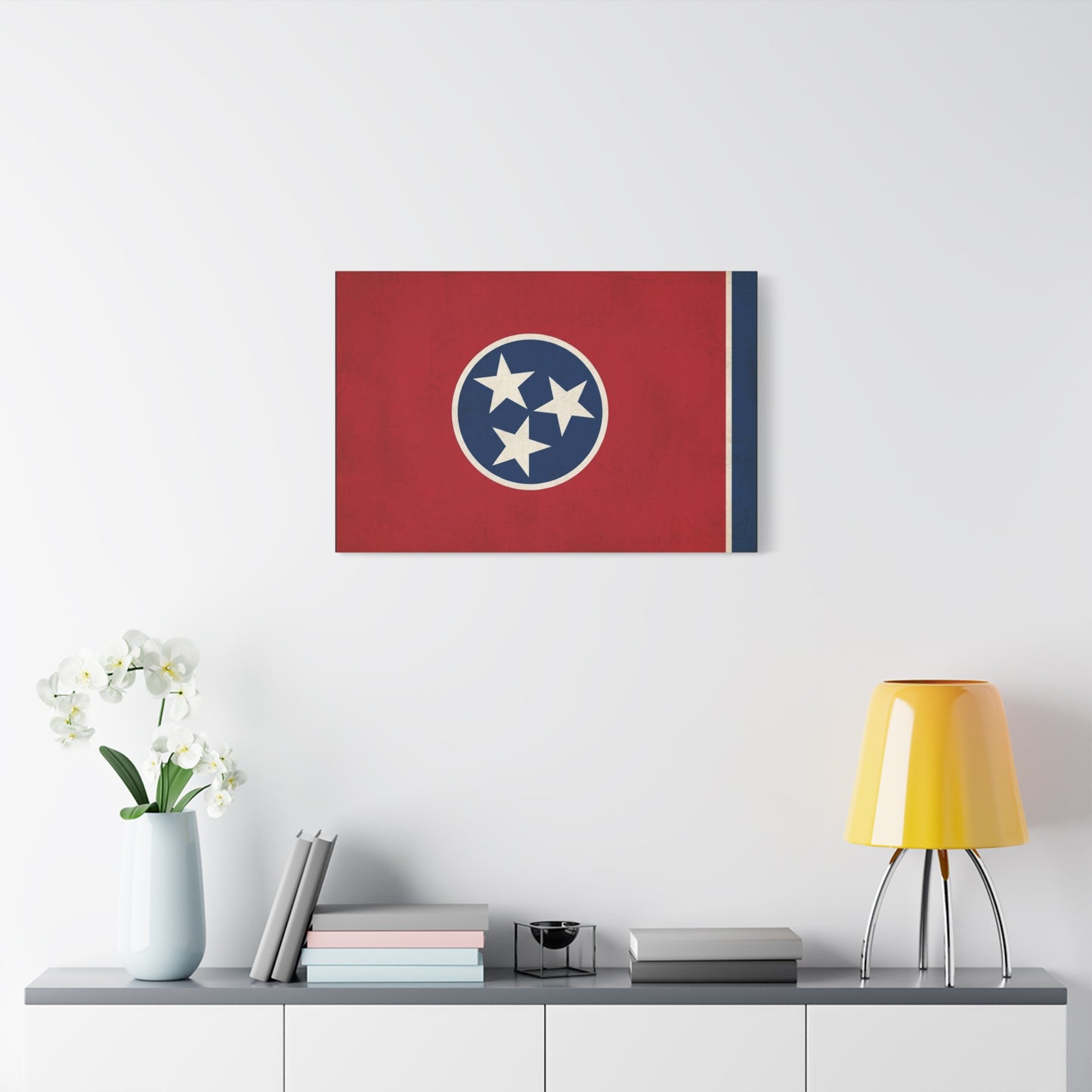 Tennessee State Flag Canvas Wall Art - Vintage Red Blue Tri Star Print - Patriotic Rustic Decor - Living Room Wall Decor, Office Accent - Bedroom Home Decoration - Bedroom Home Decoration