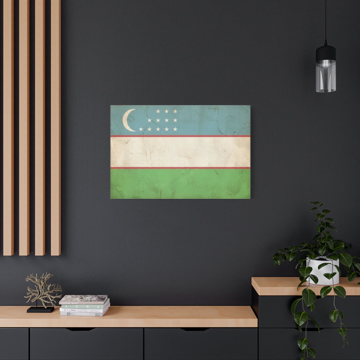 Uzbekistan Flag Canvas Wall Art - Vintage Uzbek Flag Print, Distressed Patriotic Decor - Cotton Canvas Look - Traditional Style - Living Room Wall Decor - Bedroom Home Decoration - Ready to Hang